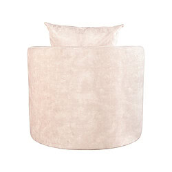 Elegante bedbank met strakke, ronde vormen en zachte, luxe bekleding in een lichte, neutrale kleur, perfect voor moderne slaapkamers en maatwerk meubilair.