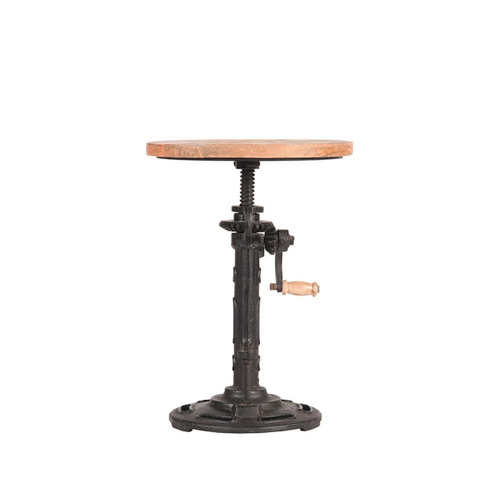 Roestvrij stalen vintage kliktafel met houten blad, industrieel ontwerp, perfect voor retro interieurs of als decoratief accent, gemaakt door Mokana Meubelen.