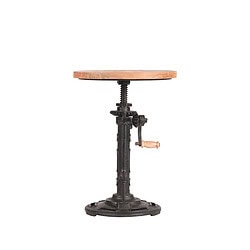 Roestvrij stalen vintage kliktafel met houten blad, industrieel ontwerp, perfect voor retro interieurs of als decoratief accent, gemaakt door Mokana Meubelen.