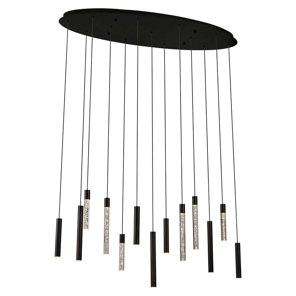 Modern hanglamp met zwarte metalen afwerking en LED-lichtelementen, perfect voor een eigentijdse interieurstijl.