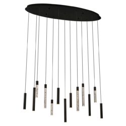 Modern hanglamp met zwarte metalen afwerking en LED-lichtelementen, perfect voor een eigentijdse interieurstijl.