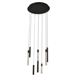 Modern zwarte en metalen hanglamp met LED-verlichting, perfect voor een eigentijds interieur en sfeervolle verlichting.