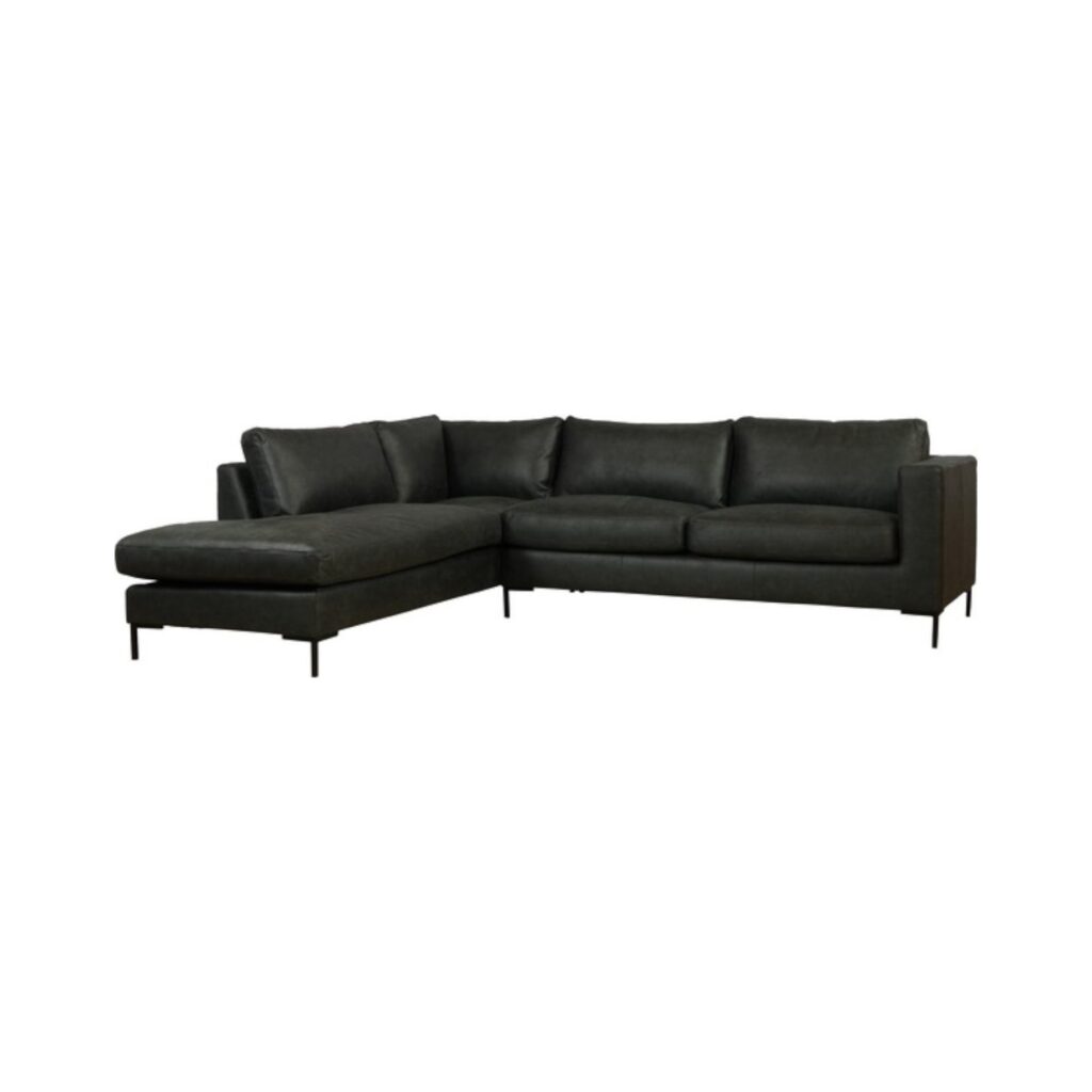 Hoekbank Nathan leer leder leren bank benkstel metalen zwarte poot hoek longchair wildeboer
