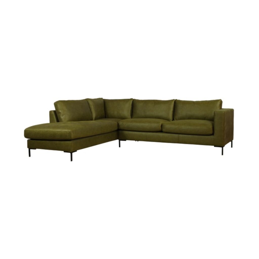 Hoekbank Nathan leer leder leren bank benkstel metalen zwarte poot hoek longchair wildeboer