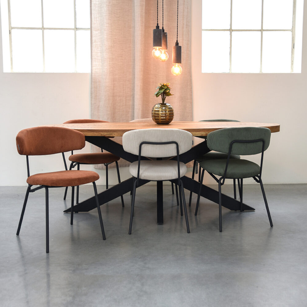 LABEL51 Eetkamerstoel Zack - Rust - Ribcord - Black Frame