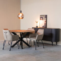 LABEL51 Eetkamerstoel Lenny - Taupe - Micro Suede - Black Frame