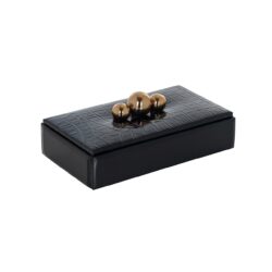 Contrabox met krokodillenpatroon en gouden ballen, modern design, luxe opbergoplossing, Mokana Meubelen.
