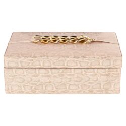 Hoge kwaliteit luxe sieradenkistje met gouden kettingdecoratie, perfect voor het opbergen van sieraden en accessoires, elegant design en afwerking.