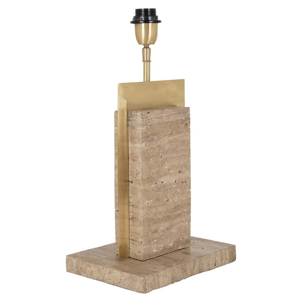 Gouden en messing tafellamp met natuurstenen en marmeren accenten, modern en elegant design, perfect voor stijlvolle interieurdecoratie.