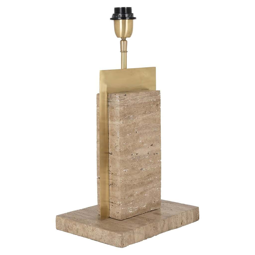 Gouden en messing tafellamp met natuurstenen en marmeren accenten, modern en elegant design, perfect voor stijlvolle interieurdecoratie.