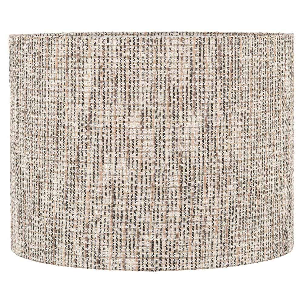 Zwevend plafondlamp met stoffen kap, modern design voor woonkamer en eetkamer, zachte beige tinten, sfeervol en warm licht.