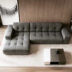 Loungebank Cozy met fraaie stiksels in stoere stof of natuurlijk africa leder.