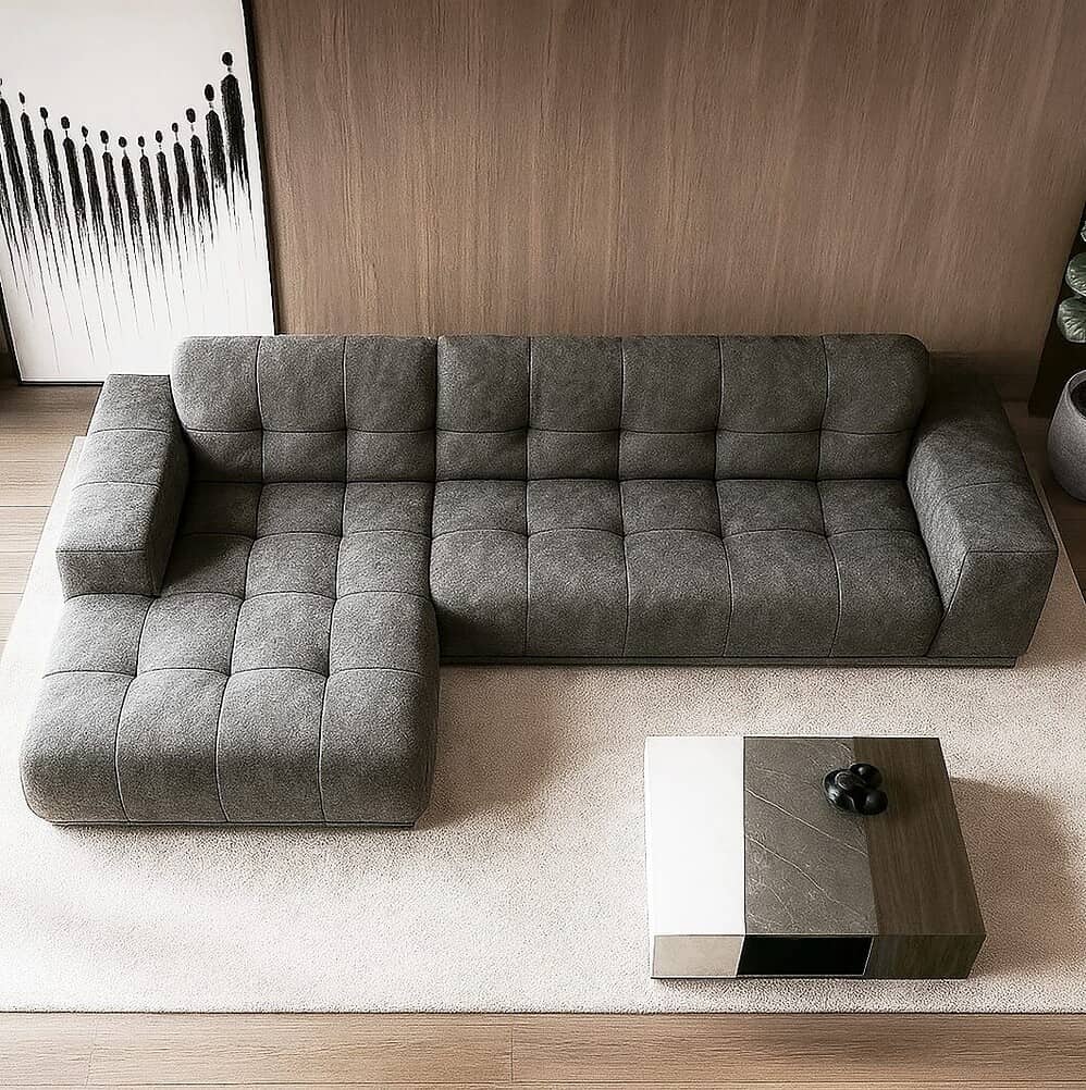 Loungebank Cozy met fraaie stiksels in stoere stof of natuurlijk africa leder.