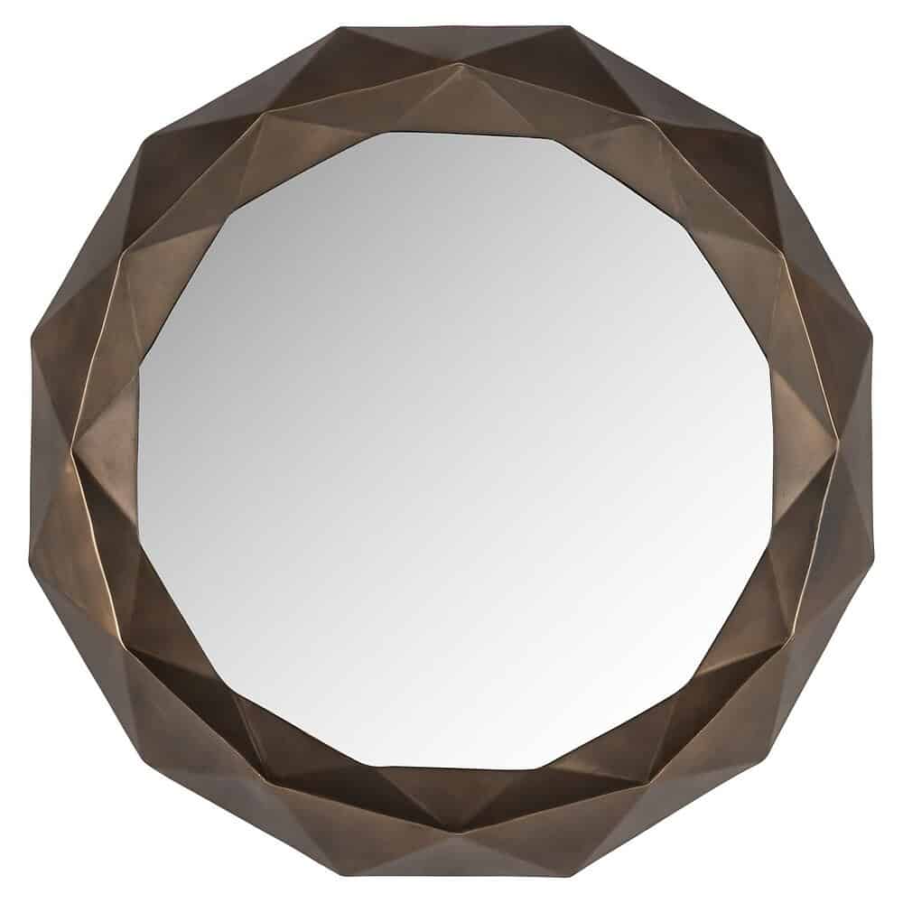 Ronde houten muurspiegel met gebogen frame, modern design, geschikt voor woonkamer of entree, elegante decoratie voor je interieur.