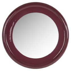 Ronde wandspiegel met dikke bordeauxrode lijst, perfect voor modern interieur en op maat gemaakte meubelaccessoires.