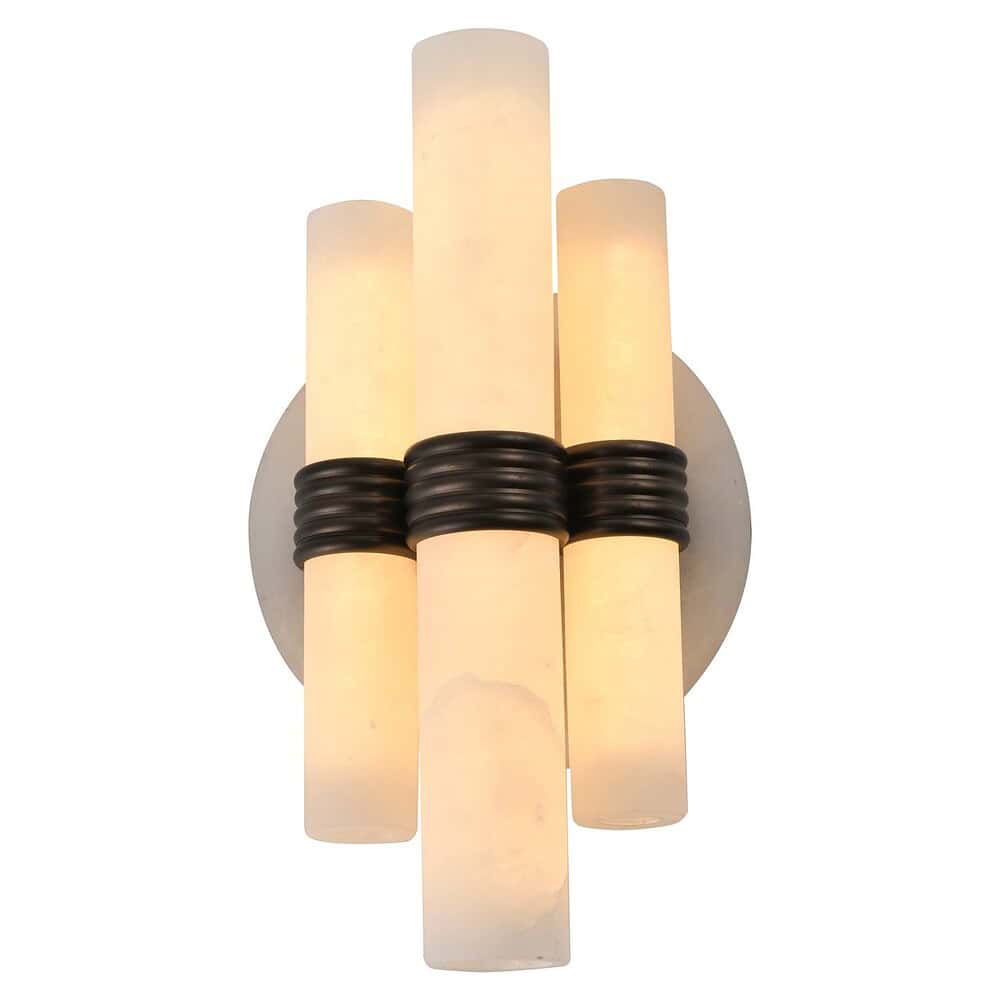 Energiezuinige moderne wandlamp met vier warme lichtgevende cilinders en zwarte details, perfect voor stijlvolle en functionele verlichting in elke woonkamer of hal.
