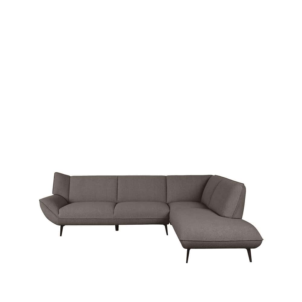 Zitbank met chaise longue in moderne grijze stof, perfect voor comfortabel en stijlvol wonen.