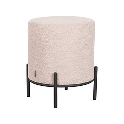 Moderne ronde kruk met zachte lichtroze bekleding en pegelpoten, perfect voor een stijlvolle en comfortabele zithoek.