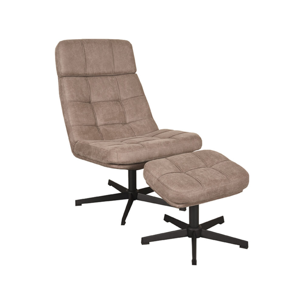 LABEL51 Fauteuil Alvar - Taupe - Micro Suede - Incl. Hocker