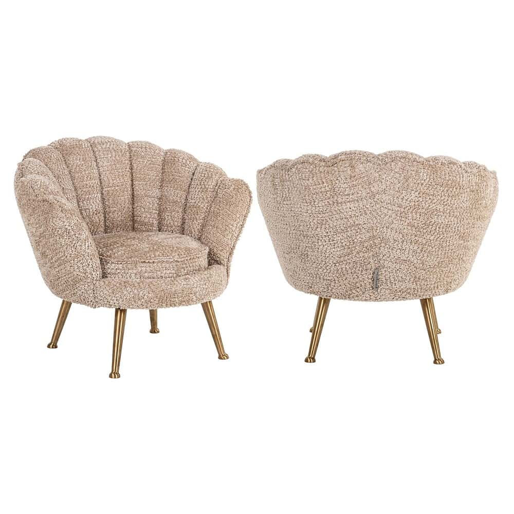 Gebruikte stof en goudkleurige pootjes, elegante en comfortabele vintage fauteuils van Mokana Meubelen. Perfect voor elk modern interieur.