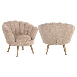 Gebruikte stof en goudkleurige pootjes, elegante en comfortabele vintage fauteuils van Mokana Meubelen. Perfect voor elk modern interieur.