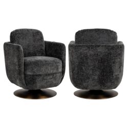 Stijlvolle zwart gestoffeerde fauteuils van Mokana Meubelen met draaibaar design en comfortabele zit. Perfect voor een luxe en moderne woonkamer inrichting.
