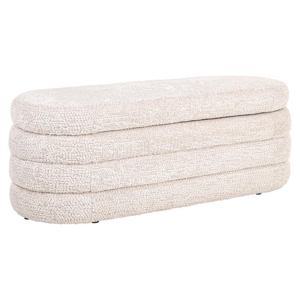 Sierlijke beige voetenbank met zachte bekleding, perfect voor het modern inrichten van woonkamer en zithoek. Mooie en comfortabele maat voor extra zitgelegenheid of ontspanning.