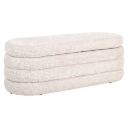 Sierlijke beige voetenbank met zachte bekleding, perfect voor het modern inrichten van woonkamer en zithoek. Mooie en comfortabele maat voor extra zitgelegenheid of ontspanning.
