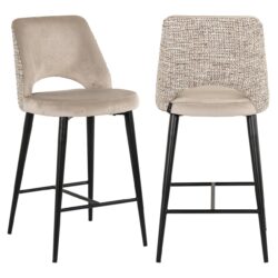 Modern barkrukken met velvet en stoffen bekleding, zwart metalen poten, ideaal voor moderne keukens en bartafels.
