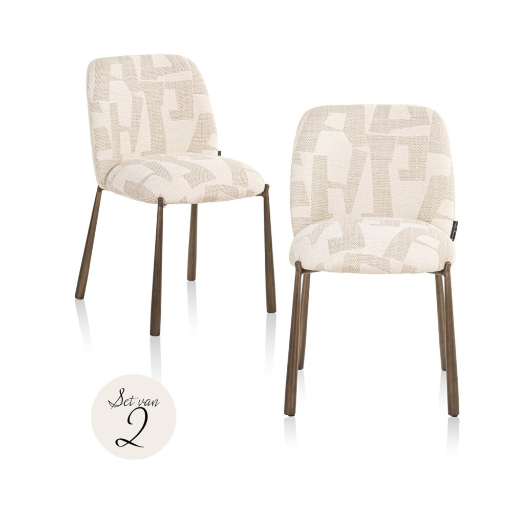 Eetkamerstoelen Lana beige graffic (set van 2) (Beige graffic)