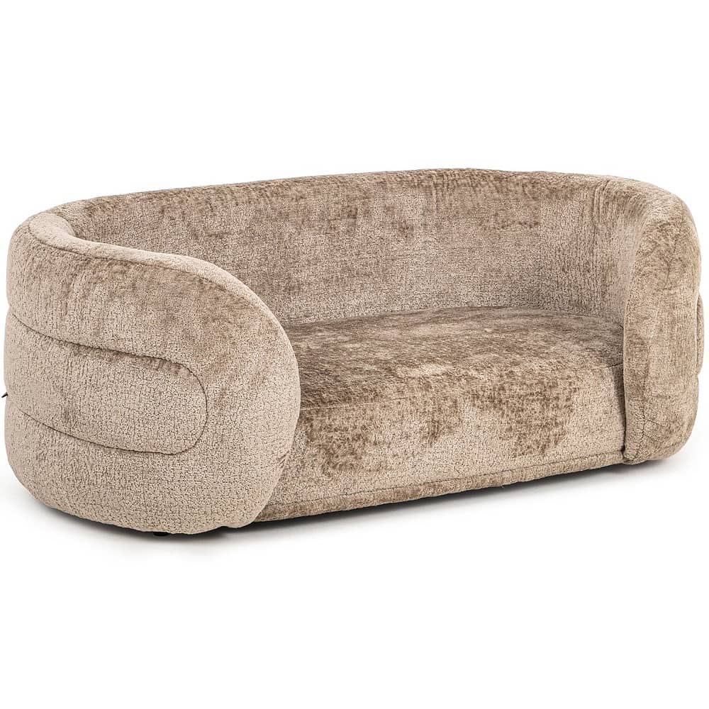 Comfortabele beige stoffen bank met uniek aantrekkelijk design, perfect voor een moderne woonkamer. Ideale zitoplossing met luxe uitstraling en hoge kwaliteit afwerking.