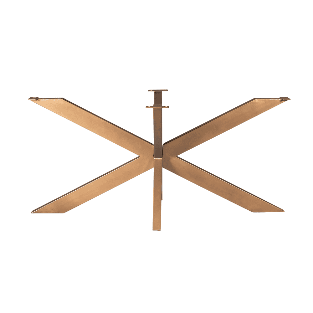 Zet tafel onderstel van Mokana Meubelen met een modern en stijlvol design, gemaakt van hoogwaardig metaal in een elegante goudkleur. Perfect voor maatwerk eettafels en vergadertafels.