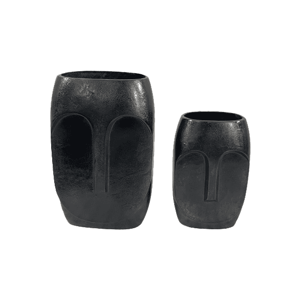 Zwarte keramieken plantenpotten in Afrikaanse stijl, modern design, perfecte decoratie voor binnen en buiten.