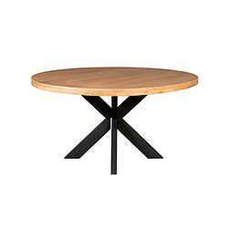 Robuuste ronde houten eettafel met zwart metalen onderstel, modern design, perfecte aanvulling voor een stijlvol interieur, vervaardigd door Mokana Meubelen.