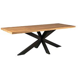 Elegante houten eettafel met zwart metalen onderstel, modern en tijdloos design, perfect voor landelijke en moderne interieurstijlen.