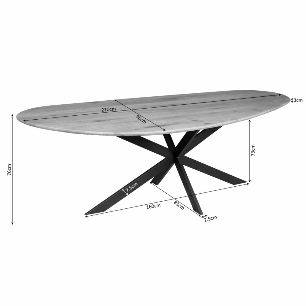 Eettafel Cloud | 210 cm | Eiken | Zwart