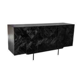 Robuuste zwart houten dressoir met moderne afwerking en metalen poten, perfect voor elegante woonkamerdecoratie.