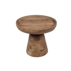 Elegante houten bijzettafel met rond blad en stevige voet, perfect voor modern en natuurlijk interieur. Gemaakt van massief hout, multifunctioneel en stijlvol meubelstuk.