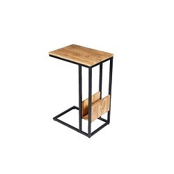 Elegante houten bijzettafel met zwart metalen frame, modern en functioneel design, perfect voor woonkamer of slaapkamer.