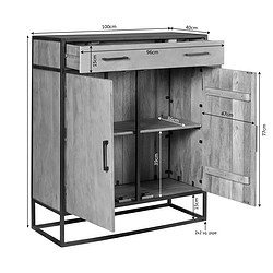 Opbergkast van mangohout met industrieel zwart metalen frame, inclusief kast, laden en legplanken voor een stoere, natuurlijke inrichting.