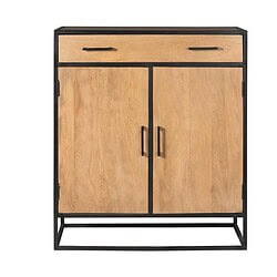 Eikenhouten garderobekast met zwart metalen frame, modern industrieel design, op maat gemaakt meubel, ideaal voor woonkamer of hal.