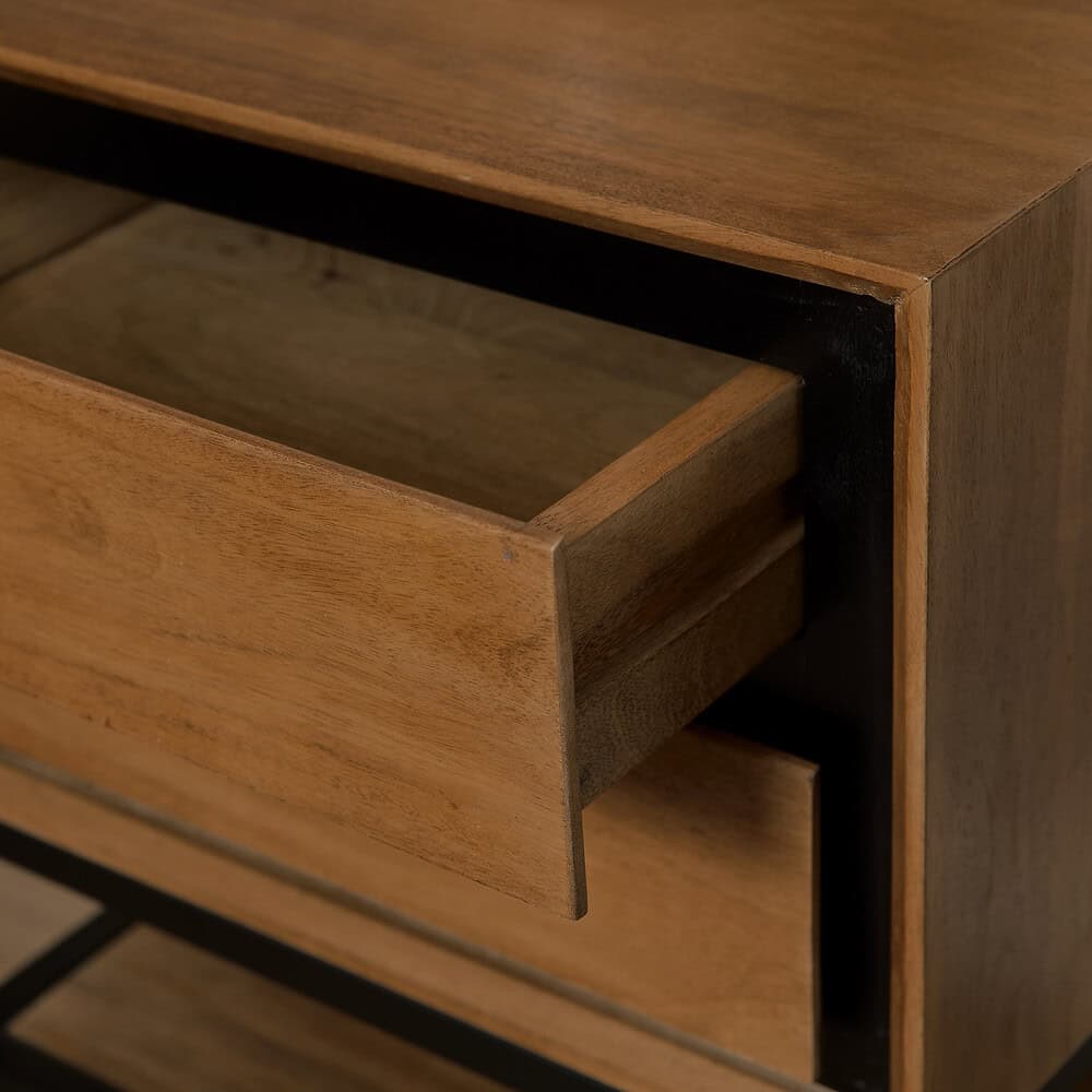Eiken houten kast met lade, modern en strak design, geschikt voor woon- en slaapkamer, hoogwaardige ambachtelijke meubelkeuze.