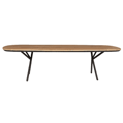 STF-3523 Elegante eettafel met houten blad en zwart metalen onderstel, modern en stijlvol design voor elke eetkamer. Perfect voor gezellige diners en moderne interieurs.