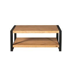 Robuuste houten salontafel met zwart metalen frame, modern en industrieel ontwerp, ideaal voor woonkamermeubels en interieuraccenten, handgemaakt vakmanschap van Mokana Meubelen.