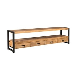 Vakantiebank van massief hout en zwart metalen frame, stoer en robuust design geschikt voor woonkamer of hal - Mokana Meubelen.