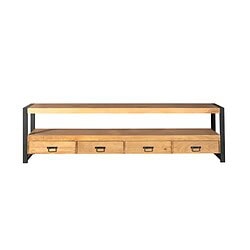 Moderne houten TV meubel met industrieel ijzeren frame en vier lades, perfect voor woonkamer entertainment en decoratie, industriële design.