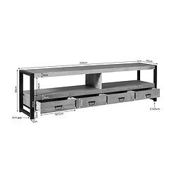 Hoogwaardige houten tv-meubel met stalen frame, op maat gemaakt, in landelijke stijl, inclusief opbergladen, perfect voor jouw interieur, afmetingen: 220x45x60 cm.