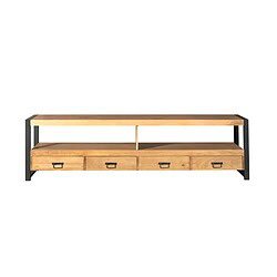 Elegante houten tv-meubel met industrieel zwart metalen frame, voorzien van vier praktische laden voor extra opbergruimte. Perfect voor een stijlvolle en functionele woonkameropstelling.