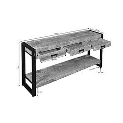 Robuuste houtblokken eettafel met industrieel metalen frame, op maat gemaakte lades en open opbergruimte, perfect voor een gezellige en functionele eetruimte.