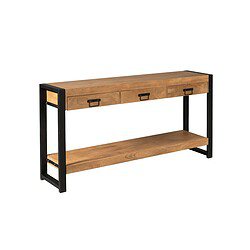 Stalen en houten industriele tv- en salontafel met opbergladen en een onderplank, perfect voor modern(e) interieur.